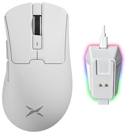 DELUX Ergonomische Gaming Maus Kabellos M900PRO, 8000Hz Polling Rate, 63g Leicht, PAW3395 Sensor, 26000DPI, Huano Schalter, mit Magnetischer Ladestation (Weiß)