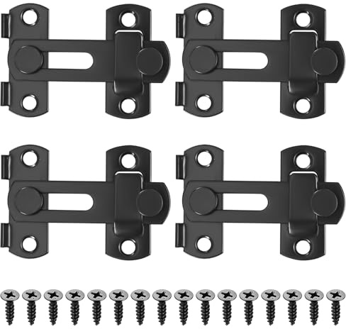 4 STK Türriegel Edelstahl Türriegel Schwarz, Riegel Tür Riegel, Riegelschloss, Schieberiegel aus Edelstahl Türriegel Schiebeschloss Türschloss Flip Latch Schiebetür für Türen, Fenster, Gartentüren