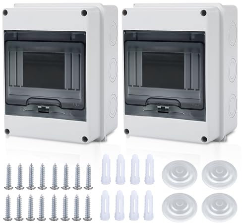 2 Stück Verteilerkasten Aufputz, IP65 Sicherungskasten Aufputz, Unterverteilung Aufputz 1 Reihig für 5 Modules Aufputzverteiler, mit Messingklemmen für Garten oder Außenbereichen, Villen, Ladesäulen