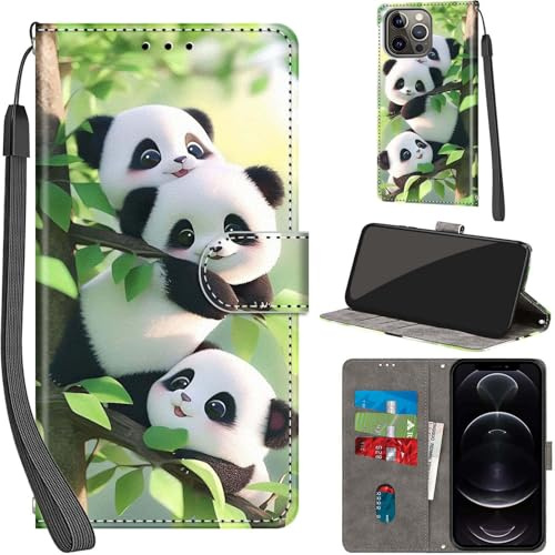 PHINIENLAND Wallet Flip Case for iPhone 13 Pro Leather Pandas | 3 Card Slots & 1 Cash Pocket, Magnetic Closure, Kickstand, Premium PU Leather flip cover for iPhone 13 Pro