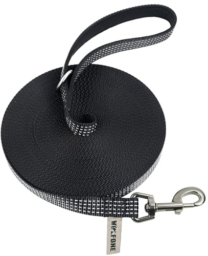 Wolfone Leichte Schleppleine 5m für Hunde,Schwarz | Reflektierend, Weich gepolsterter Griff, Rückruf-Trainingsleine, Für Outdoor-Übungen