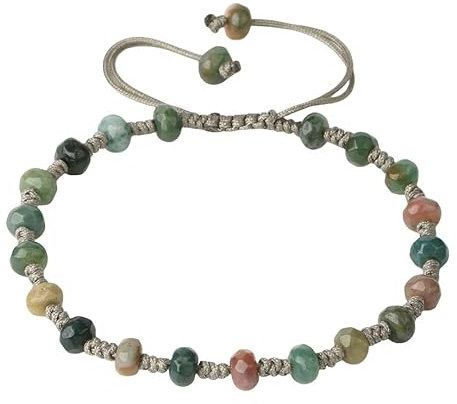 DyLyz Boho Facettiertes indisches Achat Steinperlen Geflochtenes Armband handgefertigt verstellbare Quastenarmbänder natürlicher Chakra Yoga Reiki Armreif für Damen und Herren