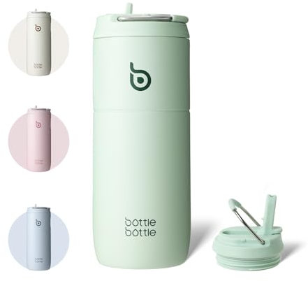 bottlebottle Borraccia in acciaio inox con cannuccia, 500 ml, a prova di perdite, ideale per scuola, ufficio, escursioni e gite, senza BPA (verde)