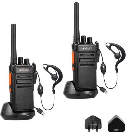 HESENATE HT66 PMR446 License-Free Walkie Talkies - Long Range Two-Way Radio, USB-C Rechargeable 16 Channel VOX Hands-Free, for Business Outdoor Camping Construction (2 Pack, Black)