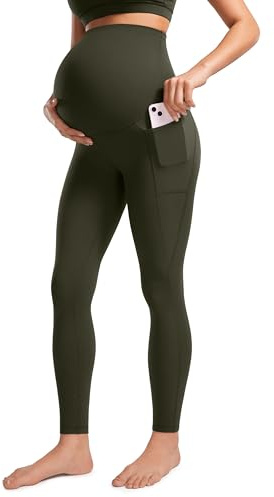 CRZ YOGA Butterluxe gravidleggings med fickor över magen 28 mjuka och aktiva yogabyxor för gravida Olivgrön M