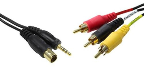 WatioWave Adaptateur de connexion PC vers TV/vidéo, mini DIN 4 broches + Jack + 3 RCA, idéal pour connecter des appareils multimédias et améliorer la visualisation.