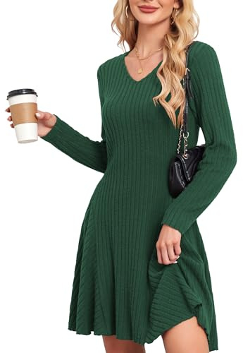 SENBATU Mujeres Punto de Pullover Elegantes de otoño para Mujeres Invierno Manga Larga con Cuello V Verde Bosque x-Large