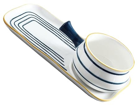 HOLIDYOYO Ceramics Soup Pan and Noodle Pan Set Hand-Painted Handles 650ml Milk Heating Pot and Bread Tray Suitable for Kitchen and Dining