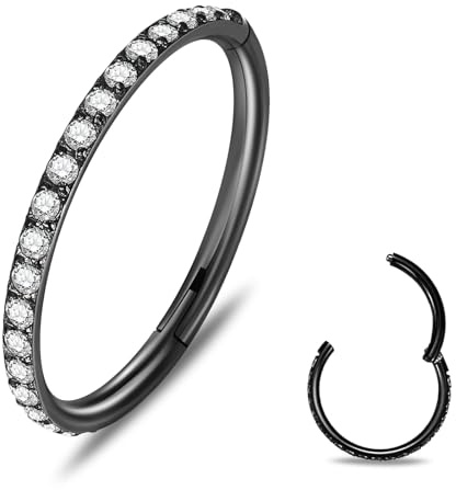 ESHIONER Piercing Näsa Ring G23 Hypoallergen Titan Piercing Näsa Örhänge Helix Septum Conch Piercing Nostril Trago CZ Örhängen Guld Silver Daith Faux 6MM 8MM 10MM 12MM 16G 18G 20G, (18g)1.0*6mm, Titan