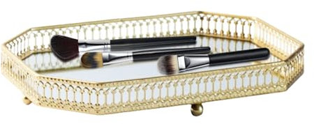 Spiegeltablett aus Gold, Spiegeltablett | Spiegel Tisch für Waschtisch Golden Glass H Mirror Vanity Tray |