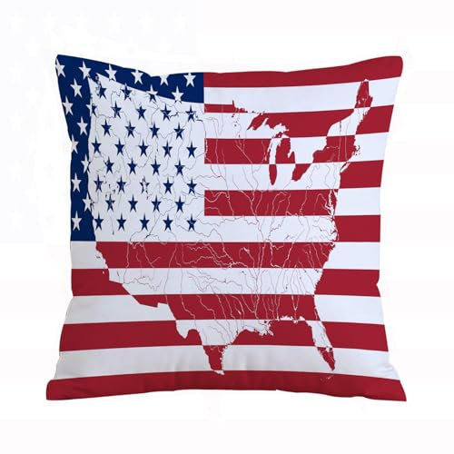 ERRTU Kissenbezug 50x50 cm,Dekoration mit amerikanischer Flagge, Flagge in Form eines Kontinents,Dekokissen Kissenbezüge Deko Kissen Bezug Wohnzimmer Zierkissen für Sofa Stuhl Bett Garten