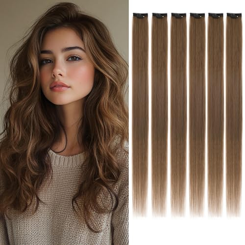 Benehair Clip in Extensions Echthaar 6 Stück, 35CM Single Clip Echthaar Extension Highlights für Frauen Damen, 36g Silk Lace Base Haarverlängerung Natürlich, #4A Helle Schokolade