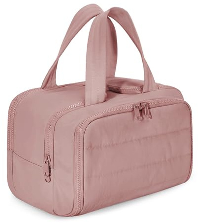 BYYLECL Beauty case da viaggio, borsa da viaggio leggera e grande da donna, borsa da toilette da donna, con divisorio e manico, leggera e impermeabile, rosa