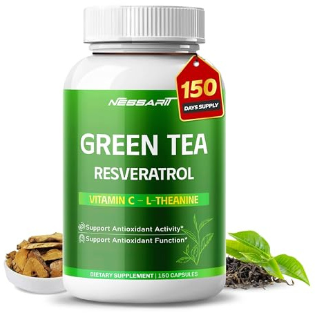 NESSARIT Green Tea Extract, EGCG, Caffeine, Vitamin C & L-Theanine – Support Metabolism & Antioxidant Health – 150 Capsules