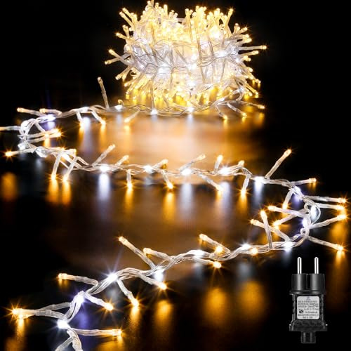 GlobaLink Luces Navidad Exterior, Guirnalda Luces Exterior 10M 500LEDs Cadena Luces Impermeable,9 Modos Luz dinámicos,Función de Memoria Enchufe para Decoración Navidad Casa Jardín-Blanco cálido