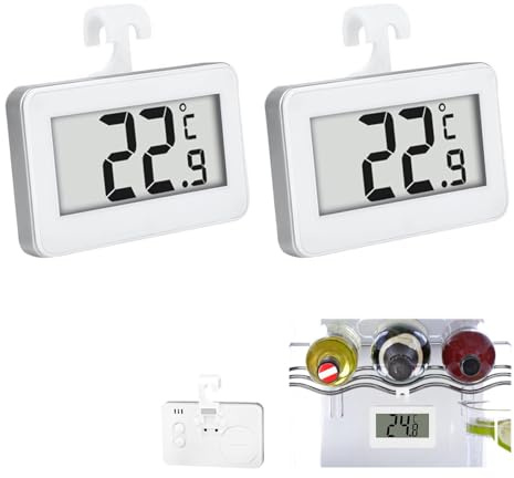2 Pcs Fridge Thermometer Digital, Freezer Temperature Thermometer Gauge Monitor Waterproof with LCD Display, Max/Min Temperature Recording, Easy to Read for Fridge Freezer Room Temperature Monitoring