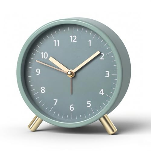 Sudnsadaks Sveglia da Comodino, Silenziosa Senza Ticchettio, Sveglia Batteria per Camera Letto, Classica Orologio Comodino in Metallo Verde con Luce Notturna, Facile Leggere per Ufficio, Viaggio