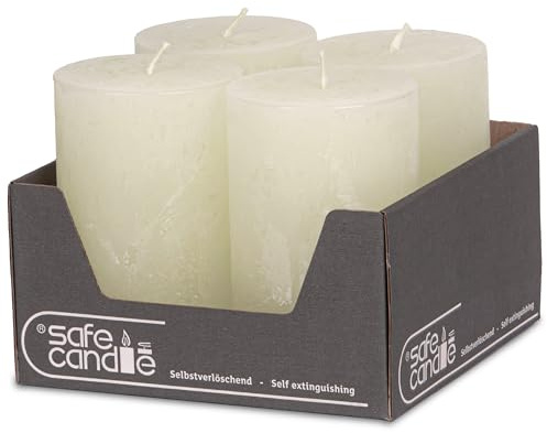 DecoLite Stumpenkerzen Rustik 11 x 7 cm 4er Set, 51h, Wollweiß | Made in Germany, RAL-zertifiziert, durchgefärbte Rustik Kerzen, ruß- & tropffrei, für Hochzeit & Gastronomie, selbstlöschend