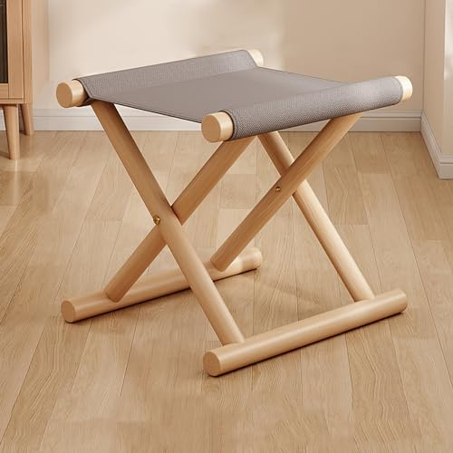Faltbarer Holzhocker mit Sitz aus Baumwollleinen, X-Rahmen-Design für Stabilität und Tragbarkeit, perfekt für drinnen und draußen, Wandern, Picknick, Grillen, keine Montage erforderlich