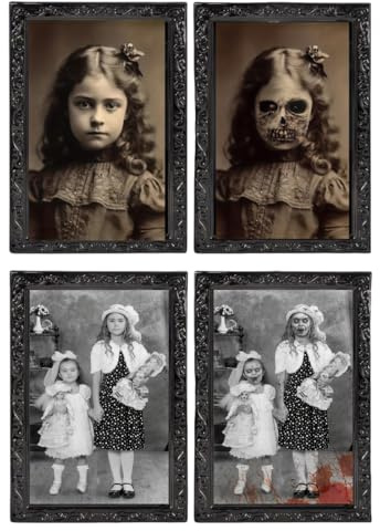 2 Halloween Decoration Effrayante de Portrait Interieur Visage Changeant 3D D'Horreur Cadre Photo Murale Hantée pour la Maison (28x22cm)-B