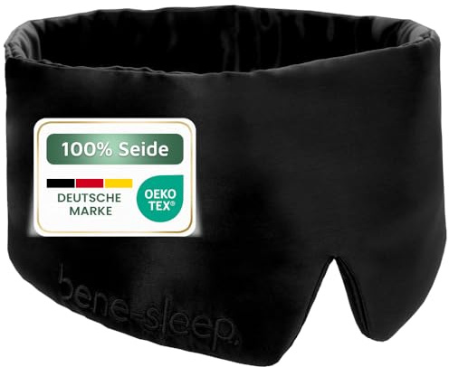 bene-sleep® Premium Seidenschlafmaske – 100% lichtdicht – Weiche Polsterung – Hautfreundlich Augenbrille für erholsamen Schlaf – Für längeren REM-Schlaf und schnelleres Einschlafen (Schwarz)