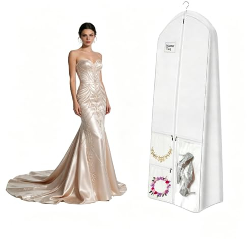 72 Wedding Dress Garment Bag, Designed Specifically for Long Gowns,with 3 Pockets, Dustproof and Moisture-Resistant, Lightweight and Portable,Travel Hanging Clothes or Storage Preservation
