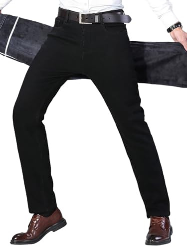 Oanviso Hombre Jeans con Forro Polar Invierno Termico Chino Pantalones de Traje Vaqueros Holgados Denim Cómodo Jean Casuales Elasticos Pantalón