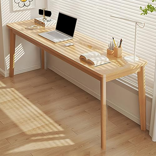 Computertisch aus Massivholz, rechteckiger 140 cm (55 Zoll) Bürotisch für Arbeitszimmer und Esszimmer, Eckschreibtisch, Naturholz-Finish, robuste Arbeitsstation, Stühle nicht im Lieferumfang