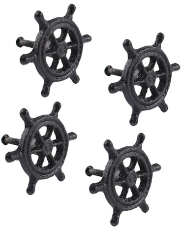 INCREWAY 4PCS Retro Ocean Handle, Single Hole Cast Iron Dresser Cupboard Wardrobe Kitchen Beach Theme Drawer Pulls Rudder Shaped knobs (Black)