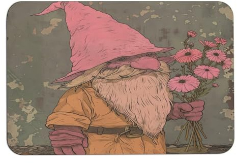 Badematte Rosa Gartenzwerg Mit Blumen 40X60Cm Fußmatte Wasserabsorbierenden Mode Bodenmatte Für Innen Haustür Wohnaccessoires