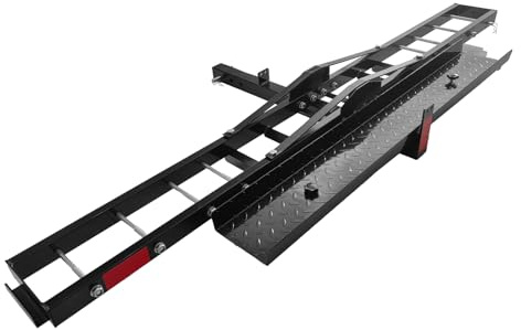 Heavy-Duty Steel Motorcycle Trailer Carrier with Loading Ramp, 600 Lbs Motorcycle Carrier Hitch Mount,Scooter Dirt Bike Trailer Hauler with Ratchet Straps and Stabilizer, for Car,Truck