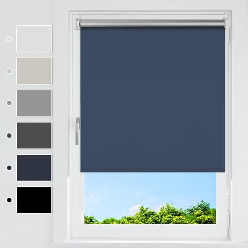 HOMEDEMO Tende a rullo oscuranti per interni Senza Foratura, 65x150cm, (Tessuto 65cm), Blu Scuro, Tenda a rullo oscurante, veneziane da interno Giorno e Notte,per Porte e Finestre