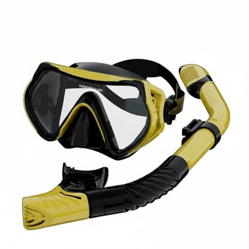 MotiveTech Set de Máscara y Esnórquel Visión Panorámica Máscara y Tubo de Buceo Correas Ajustables para Niños, Amarillo, Máscara+Tubo