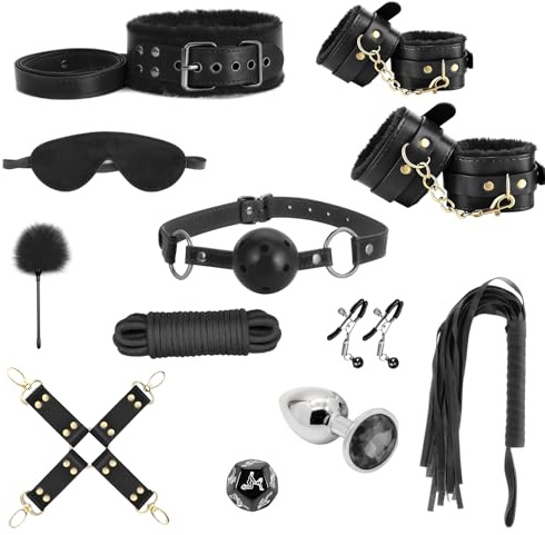 Oziral Kit de Bondage BDSM 15 Pcs SM Juguetes Sexuales para la Cama Negro