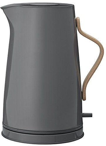 Stelton Emma Electric Kettle 1.2L - Grey Steel Jug with Beech Wood Handle, Cordless, Removable Limescale Filter, Dry Boil Safety, Auto Shut-Off - Nordic Design (UK)