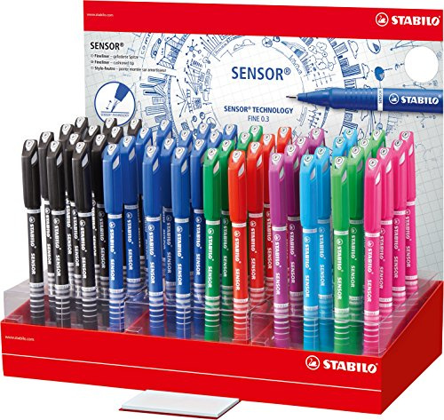Fineliner mit gefederter Spitze - STABILO SENSOR F - fein - 48er Display - mit 8 verschiedenen Farben