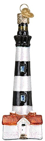 Old World Christmas Bodie Island Lighthouse Glass Blown Ornament for Christmas Tree, Handcrafted Holiday Decoration, Landmarks Collection