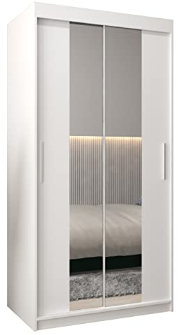 MEBLE KRYSPOL Kleiderschrank mit Spiegel Tokyo 1 - Garderobenschrank - Schrank Schlafzimmer - Mehrzweckschrank Zwei Schiebetüren - Regalen - Flur Möbel - Kleiderstange Schrank - Allzweckschrank