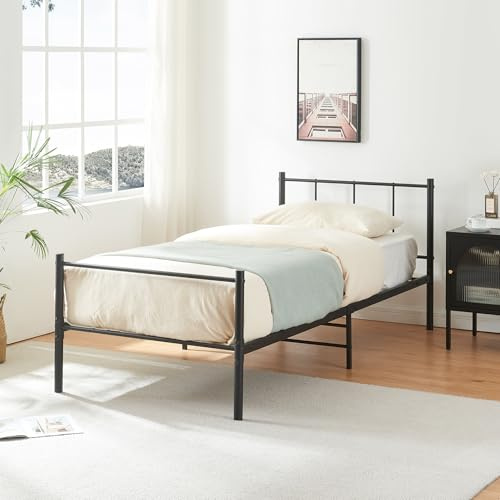 [en.casa] Metallsäng 90 x 200 cm svart på stålram med ram, sängram med sänggavel, ungdomssäng, gästsäng