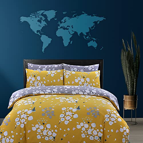 Indus Textiles Wende-Bettwäsche-Set, 100 % reine Baumwolle, Motiv: Blüte – King Size