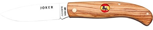 Joker Navaja de Bolsillo NO77-20 con Bandera de España Toro, cachas de Olivo, Hoja de 7 cm de Acero 420, Herramienta de Pesca, Caza, Camping y Senderismo