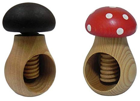 Wooden World Juego de 2 cascanueces marrón oscuro y seta hechos de madera de haya natural, hongo muy sólido