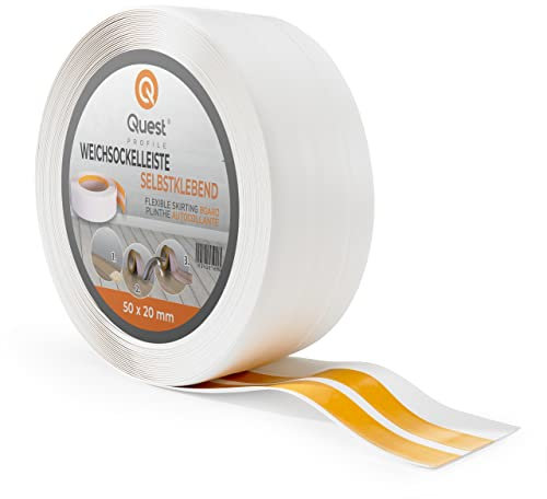 Quest Weichsockelleiste Selbstklebend - 50 mm x 20 mm - Sockelleiste PVC, Flexible Abschlussleiste, Knickleiste für Küche, Badezimmer, Wand, Boden - Dekorativ, UV-Beständig - 5 Meter, Weiß