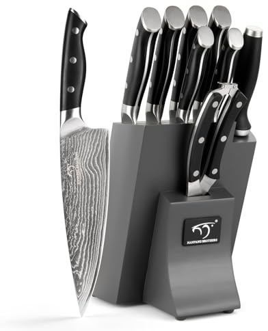 Damasus Premium Kitchen Knife Set of 9, Professional Damascus Steel Knife Set with Block for Kitchen