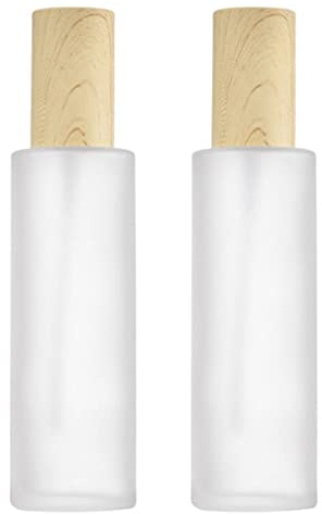Bamboopack 2Pcs 120ml 4oz Empty Frosted Glass Lotion Pump Press Bottle Travel Toiletries Bottle Container Cosmetic Cream Jar With Wood Grain Lid For Emulsion Essence Liquid Essential oils etc
