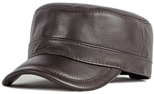 Casquettes Militaires en Cuir d'agneau pour Homme, Marron, Taille Unique