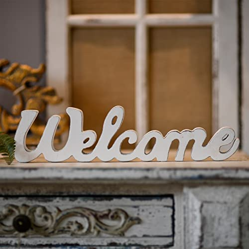Sintosin Rustic Wooden Outdoor Welcome Sign for Front Door 15, Wall Hanging White Letter Sign, Farmhouse Entryway Decor for Table, Christmas Signs for Home Decor Living Room Wedding Thanksgiving
