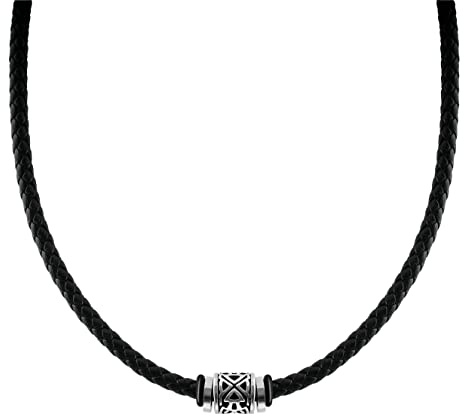 Casisto.J Men Braided Leather Necklace Braided Rope Chain, with Stainless Steel Clasp Wax Rope leather Chain Necklace Waterproof Black Cord Chain for Men