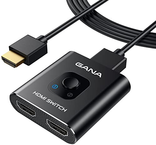 GANA HDMI Splitter 4K 60Hz 2 in 1 Out Switcher Mit 1m Kabel, Aluminiumgehäuse, HDCP2.2 UHD 3D für PS5/4, Xbox, Blu-Ray DVD, Fire TV Stick, Chromecast, Monitore