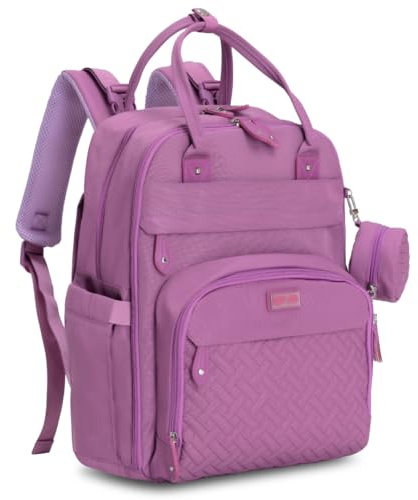 BabbleRoo Baby Changing Bag Backpack, Nappy Changing Back Pack Diaper Bags with Changing Mat & Pacifier Holder for Mom & Dad (Purple)